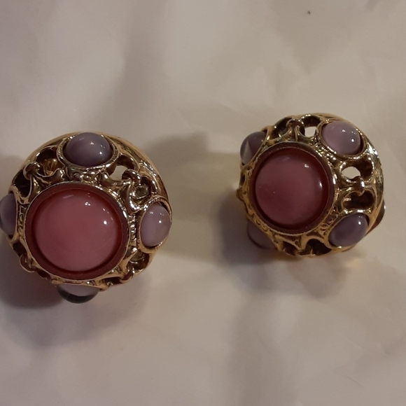 Pink and Purple Clipon Earrings - Picture 1 of 5